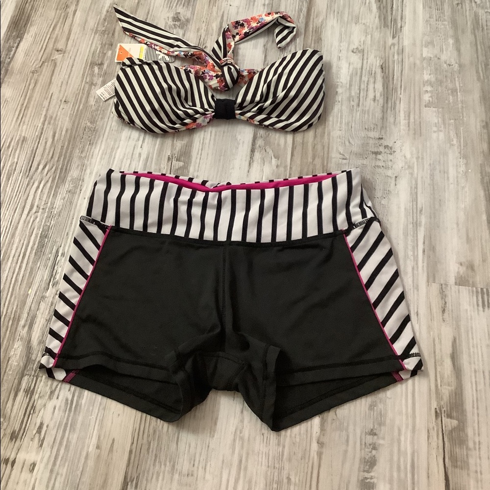 Gianni Bini swim shorts L & Splendid bikini top M reversible top NWT Black